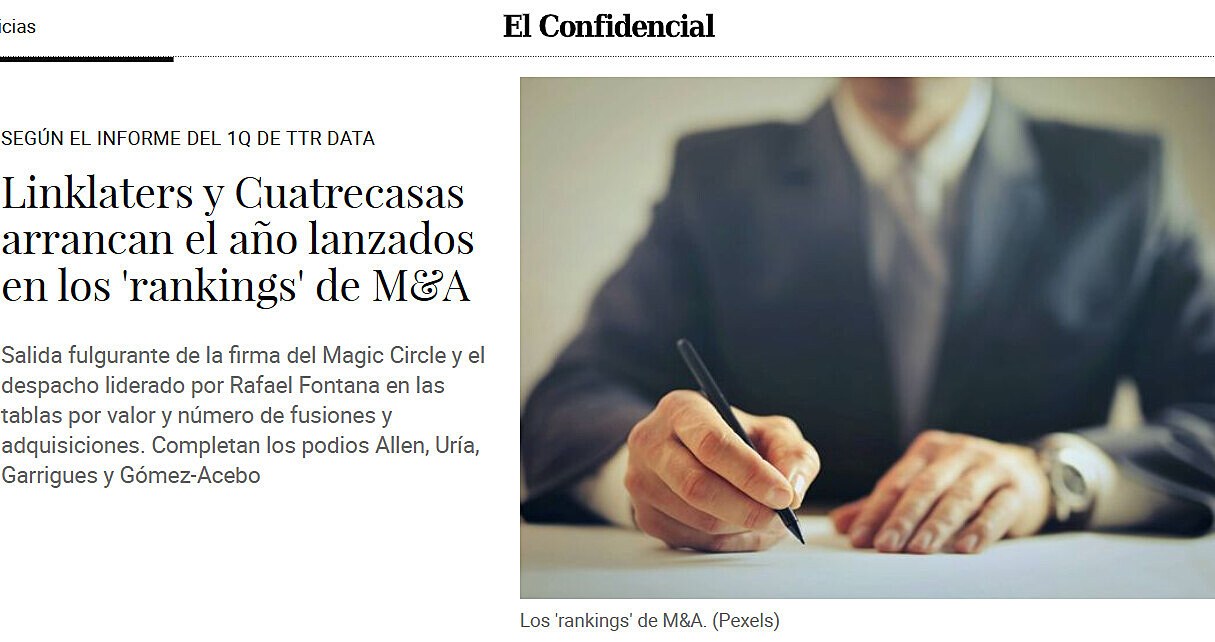 Linklaters y Cuatrecasas arrancan el ao lanzados en los 'rankings' de M&A